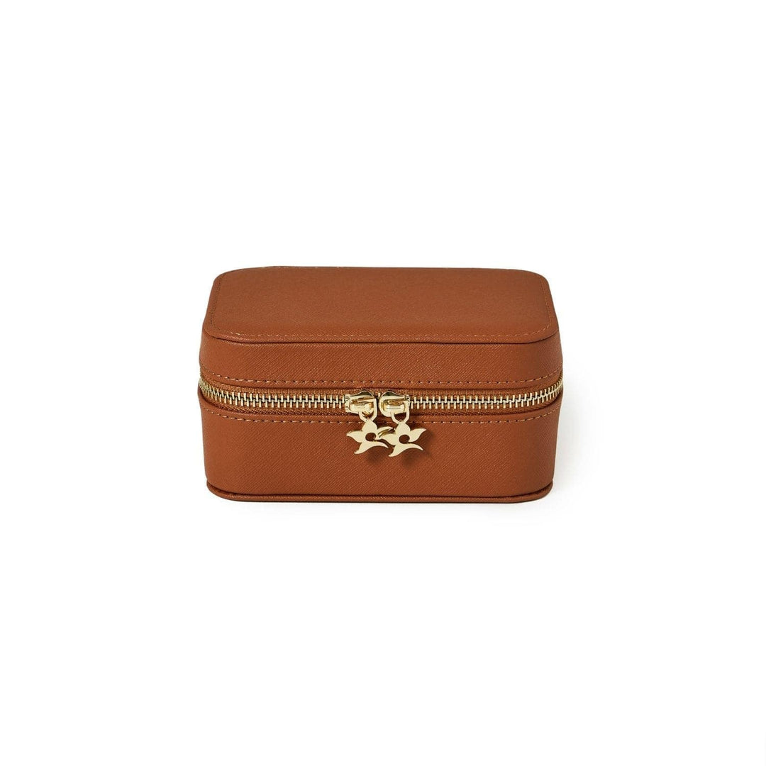 Risis Classic Jewellery Box - A rectangular brown jewelry box with a golden zipper and ornamental clasp, embodying simplicity and elegance.