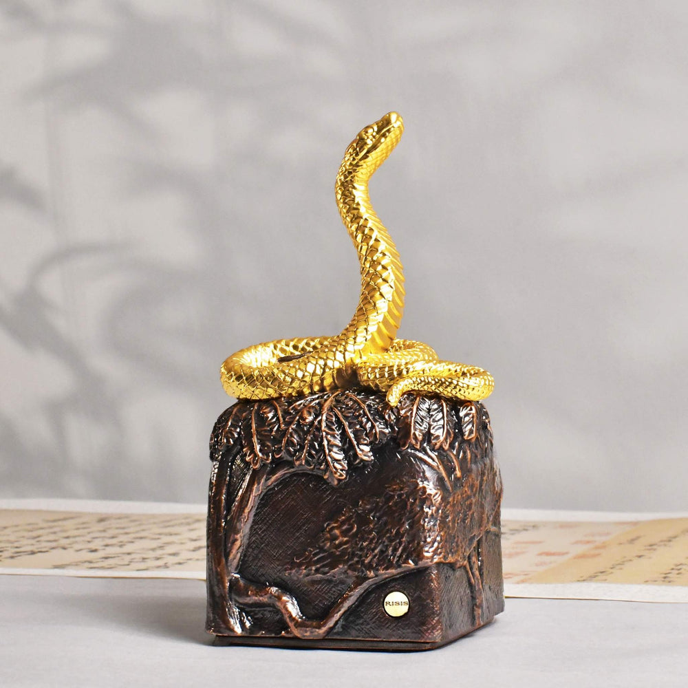 24K Gold Snake Sculpture with Scripts of Wealth Seal