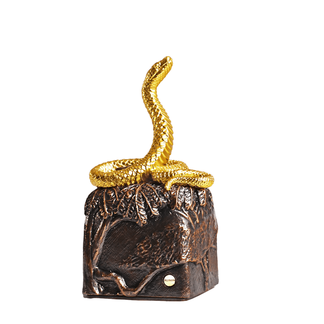 24K Gold Snake Sculpture with Scripts of Wealth Seal