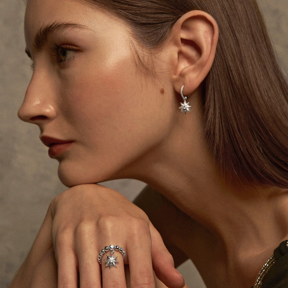 RISIS 925 Silver Star Anise Earrings encapsulated in Rhodium with Cubic Zirconia