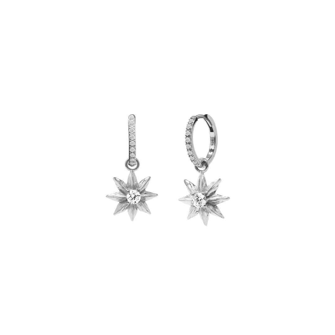 RISIS 925 Silver Star Anise Earrings encapsulated in Rhodium with Cubic Zirconia