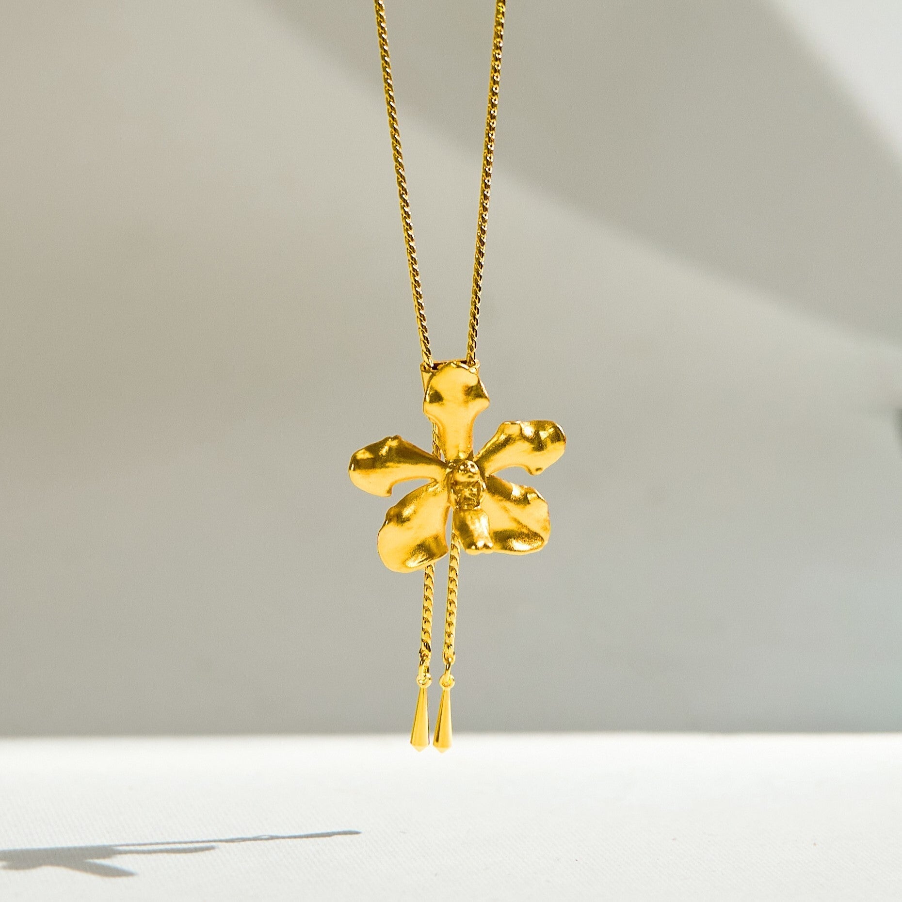 Vanda Limbata Orchid Long Slider Necklace in Gold - RISIS