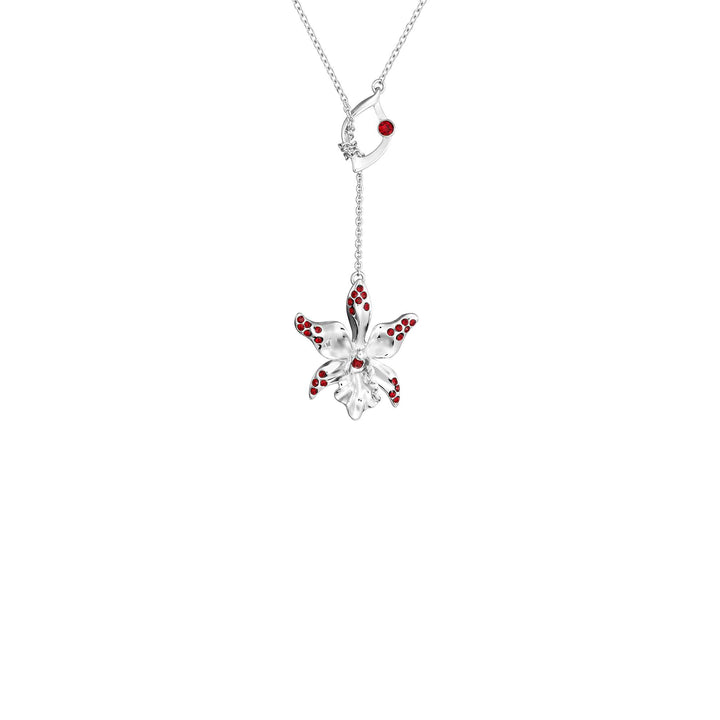 Dazzle With Orchids Necklace - Dendrobium Inspired Orchid with Siam Garnet (Jan)