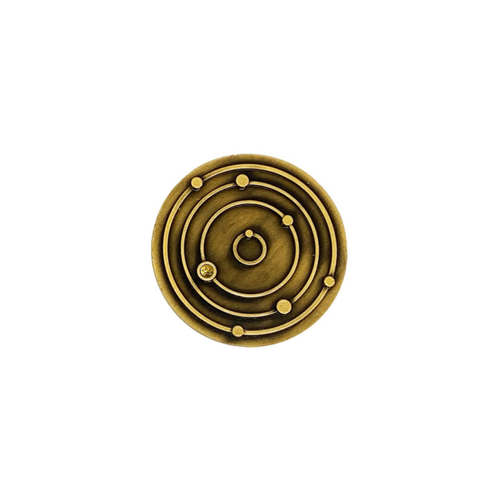 Risis 12 Constellation Base (Cancer) - A circular, brass-toned ornament with concentric rings and small sphere accents, presenting a minimalist yet elegant design.