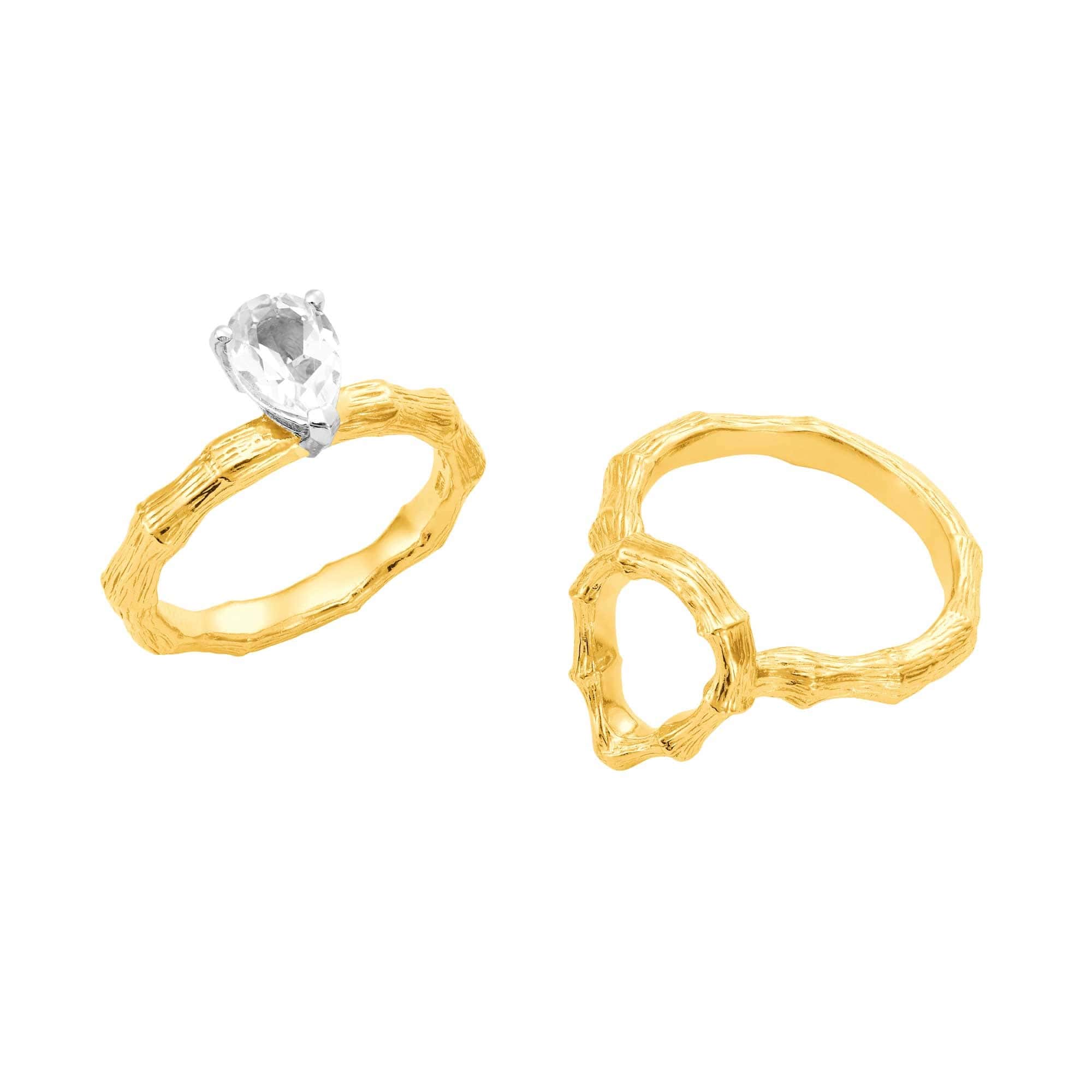 Vintage Bamboo Ring with White Topaz