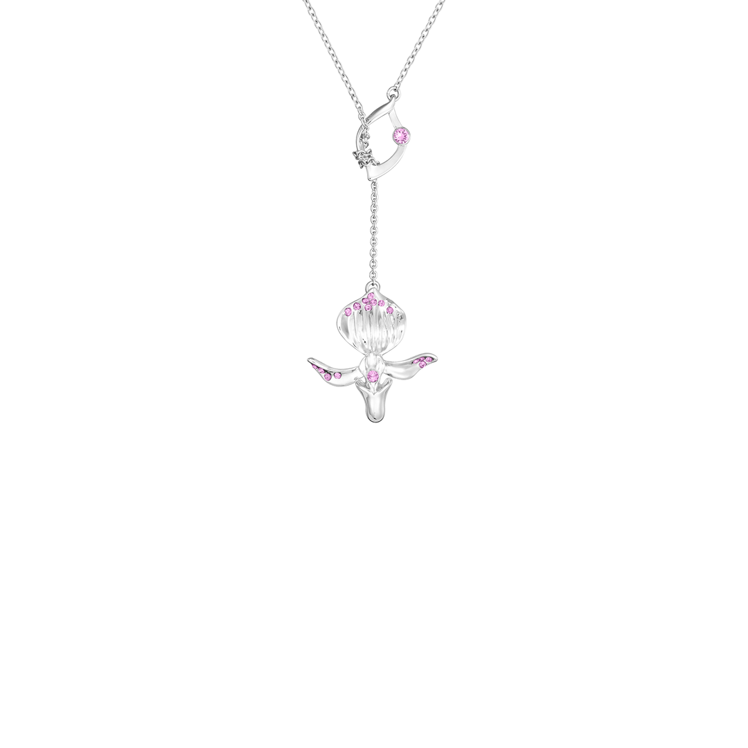 Dazzle With Orchids Necklace - Paphiopedilum Orchid with Ruby Crystal (Jul) - - RISIS