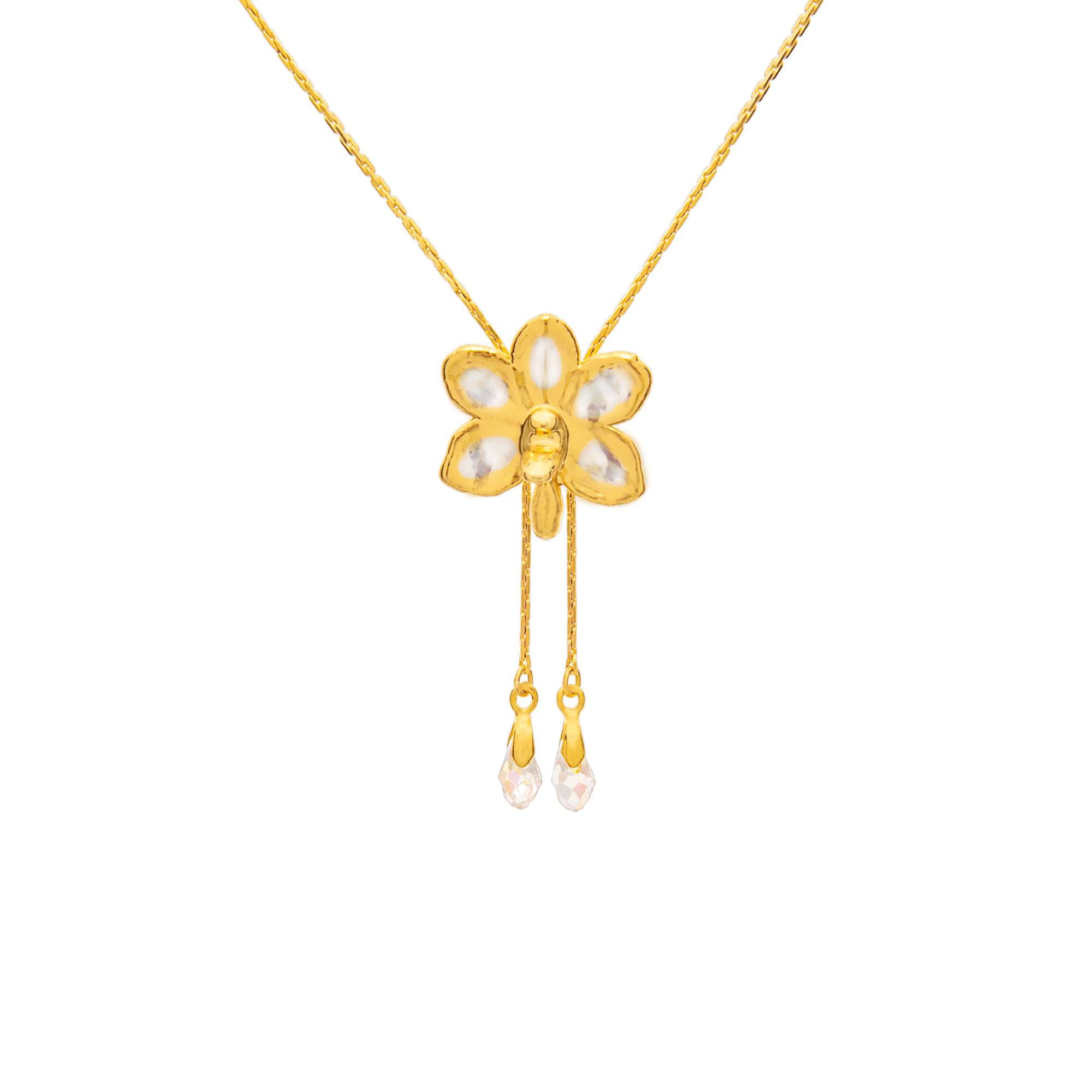 Ascocenda Sagarik Gold Orchid Slider Necklace with Crystal Tailends (PG)