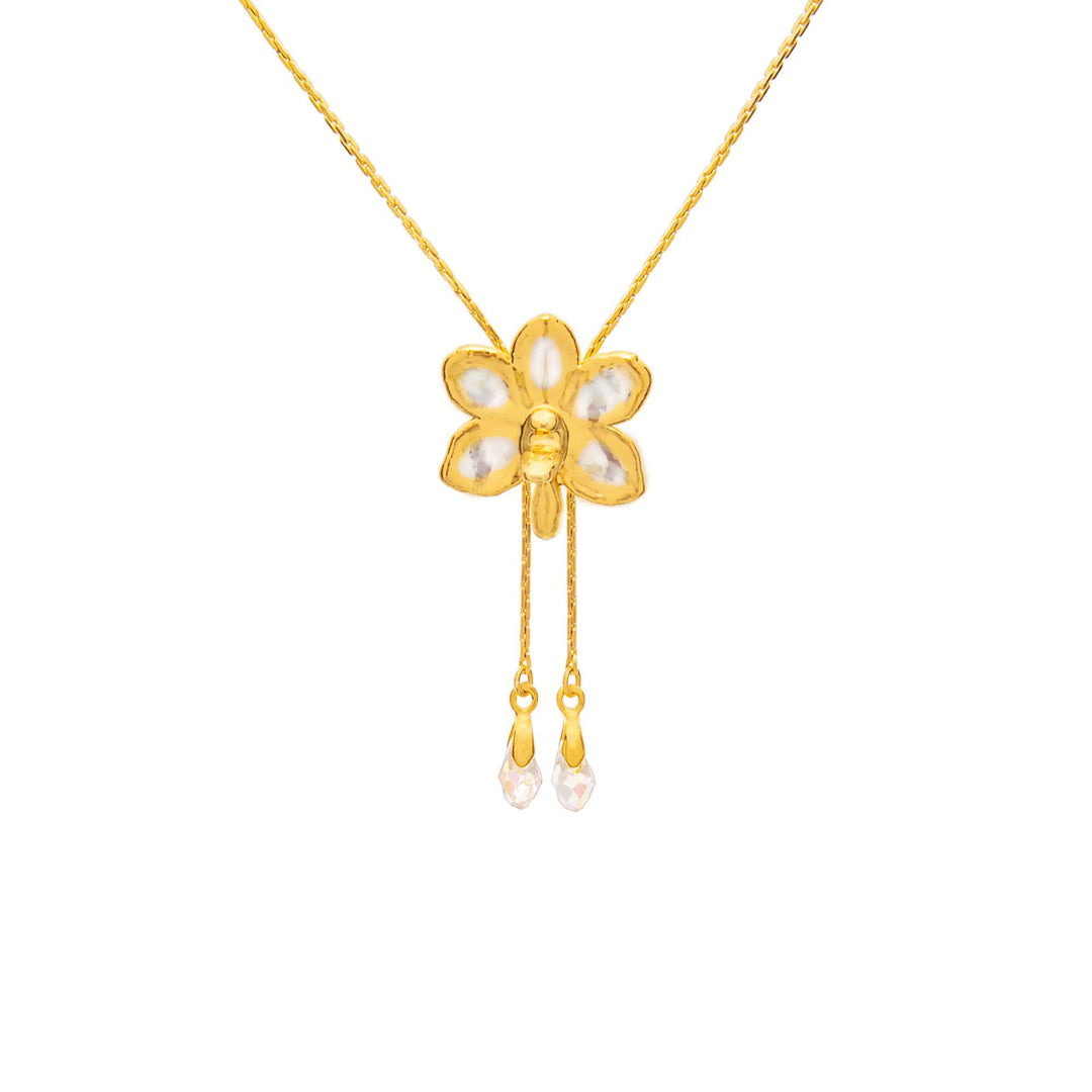 Ascocenda Sagarik Gold Orchid Slider Necklace with Crystal Tailends (PG) - - RISIS