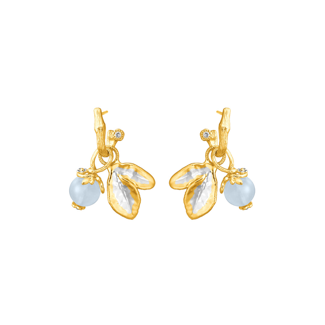 Morning Glory Earrings with Aquamarine and Topaz