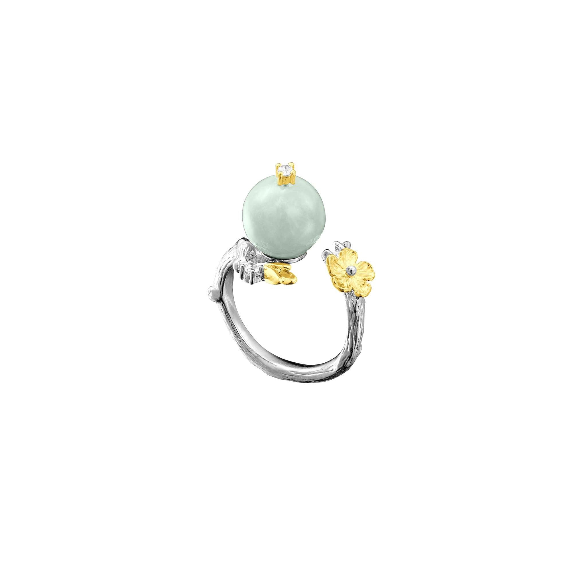 Nature's Jade Flower Ring with White Topaz