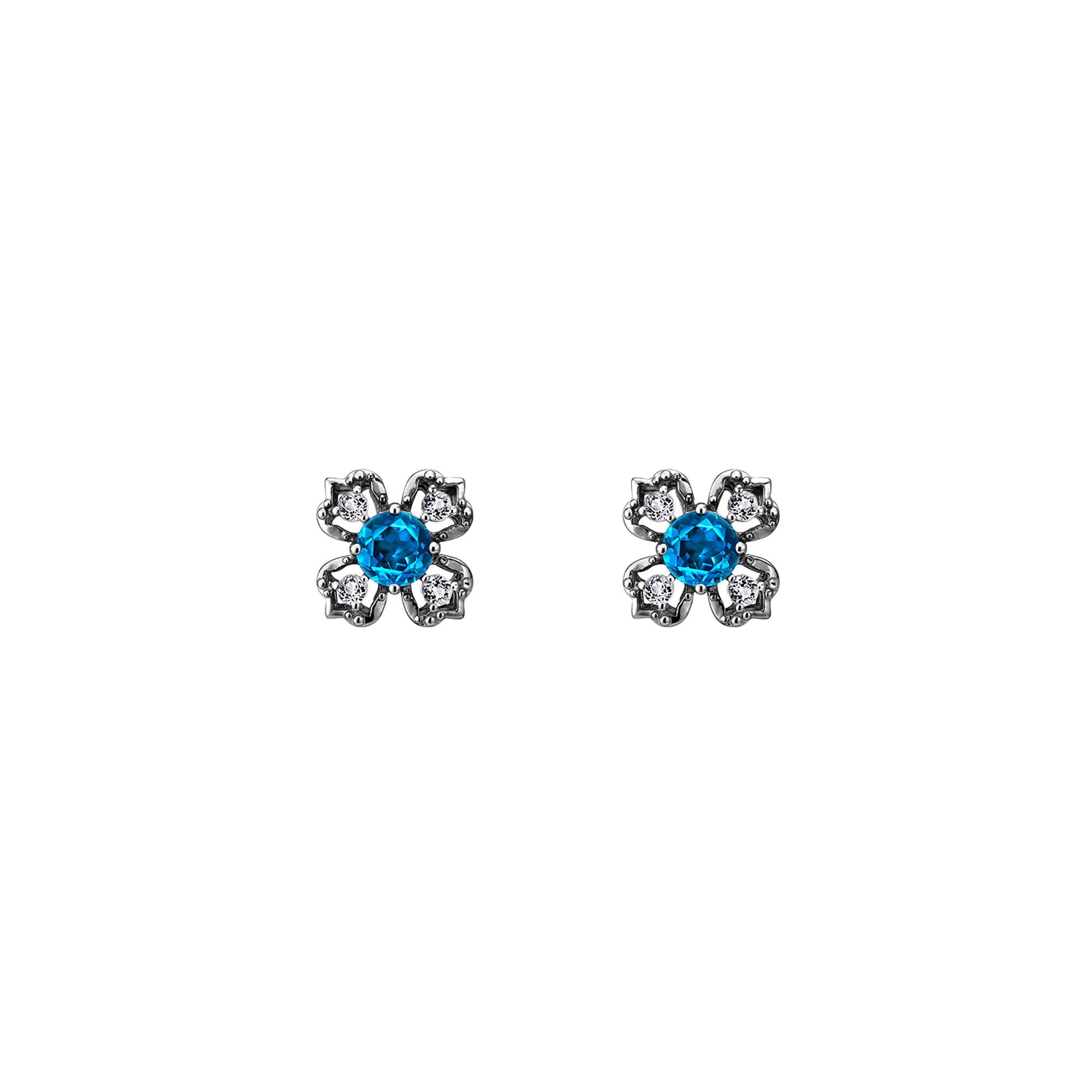 Peranakan Kebaya Earrings (BRH) with London Blue Topaz Front View