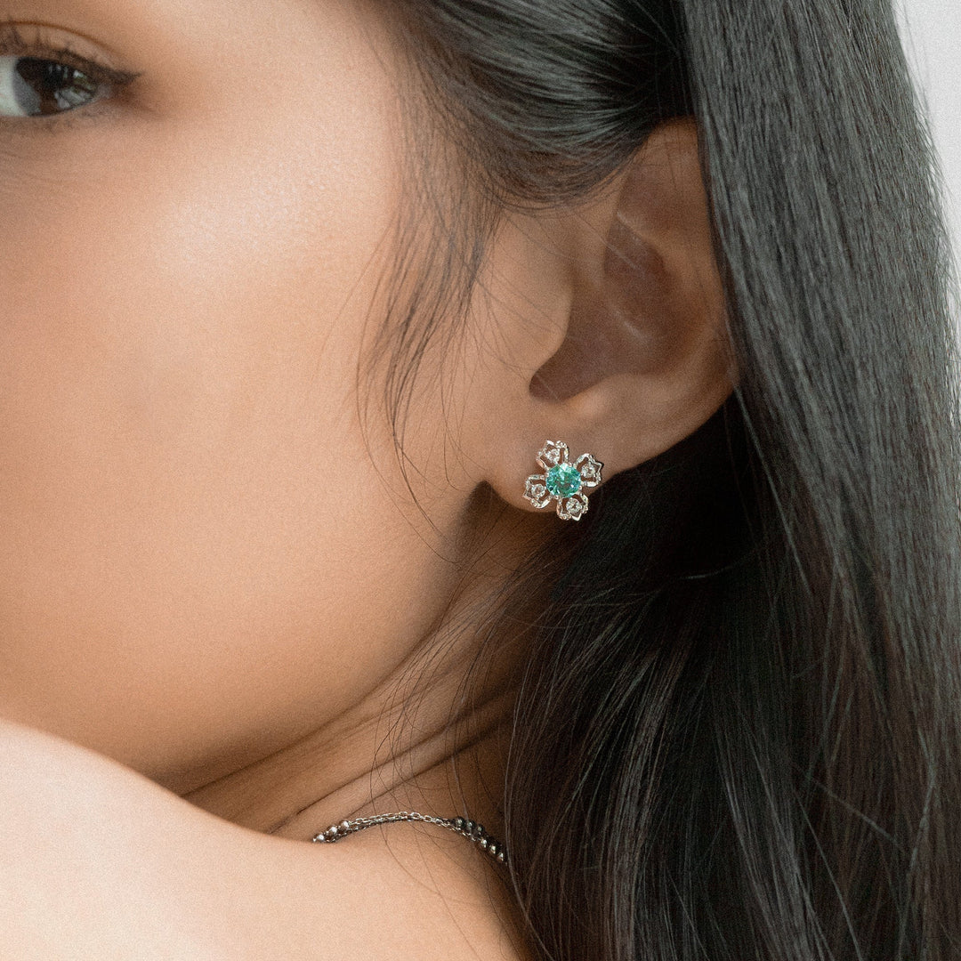 Peranakan Kebaya Earring (RH) with Sky Blue Topaz on model