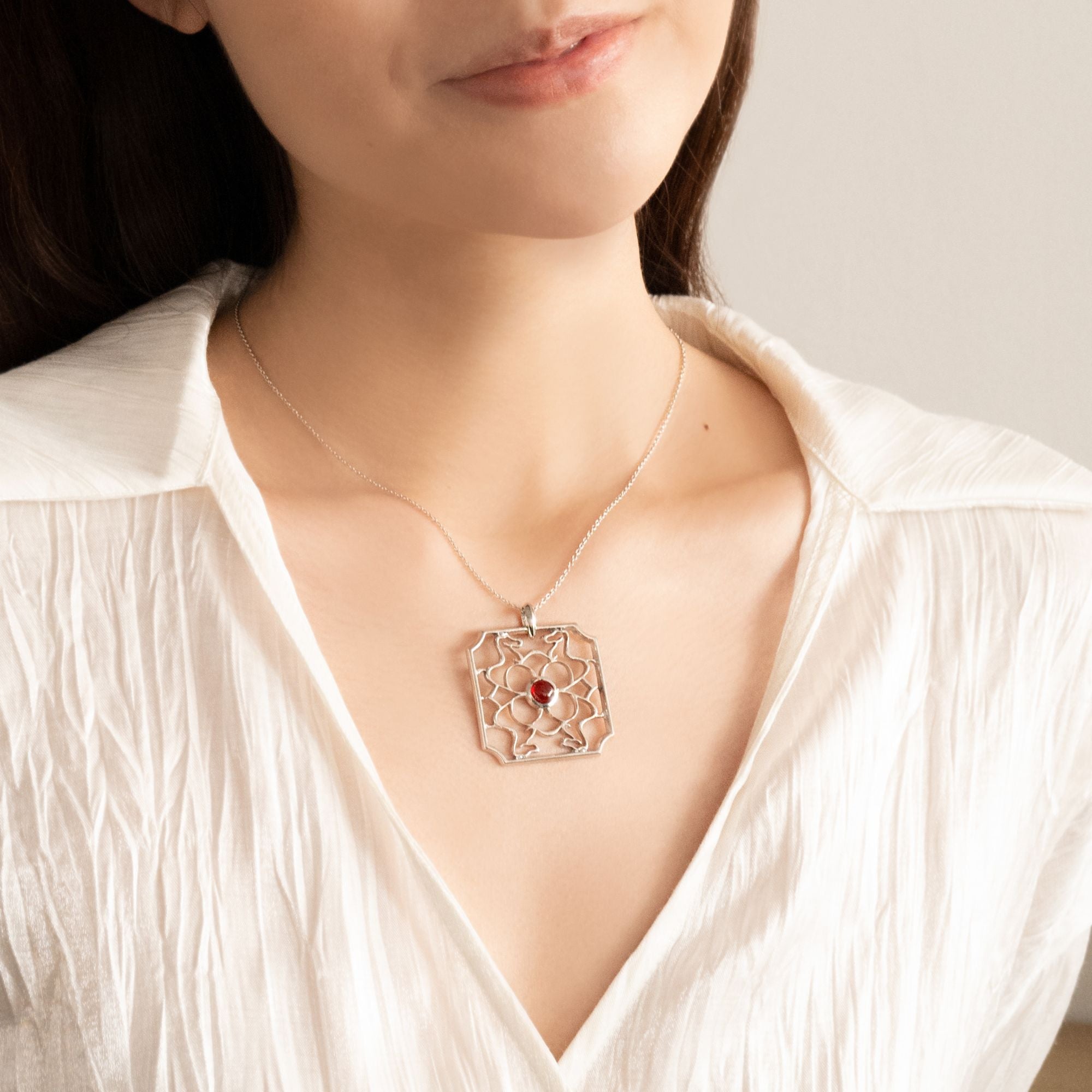 Tian Ma Red Garnet Necklace On Model Risis.com