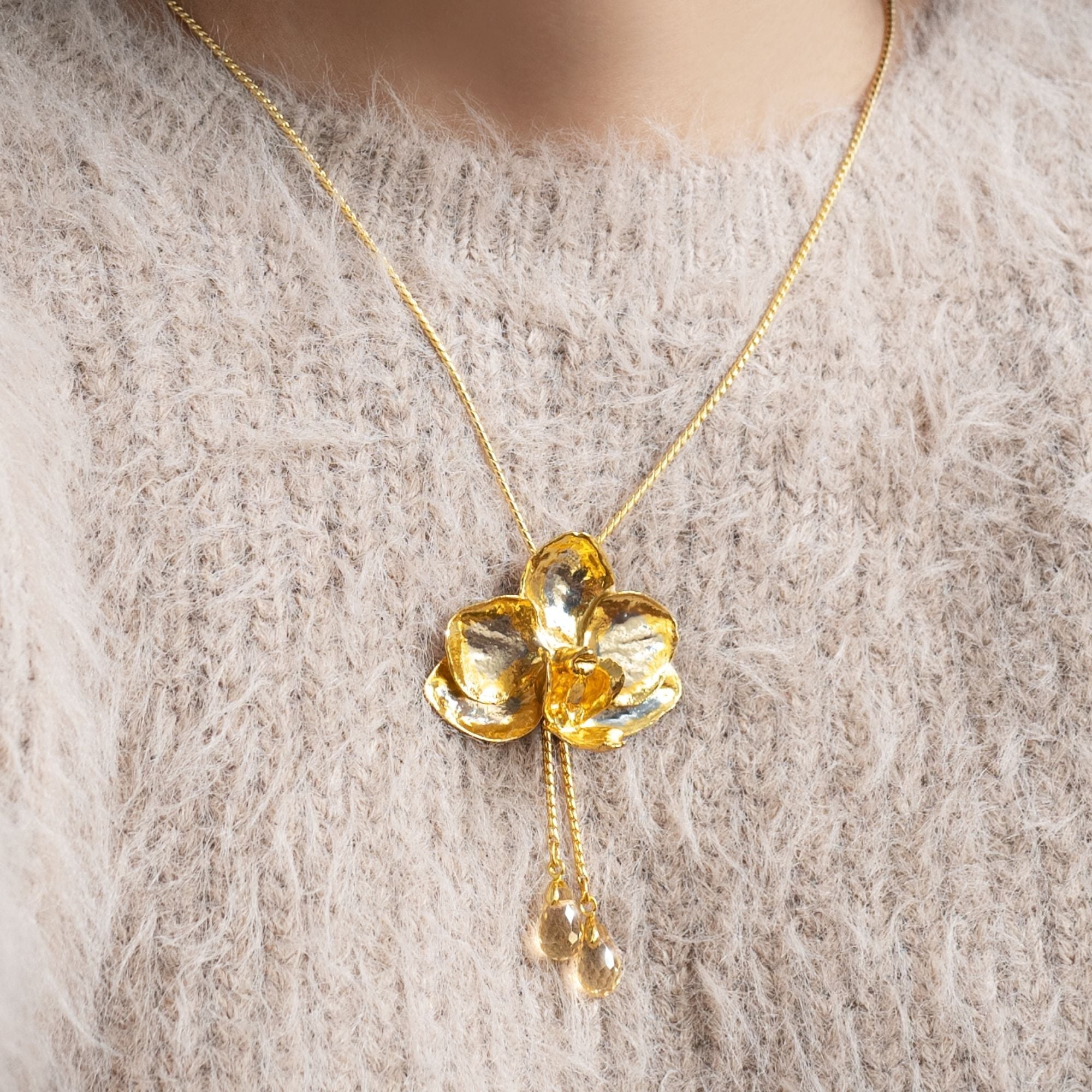 Yenlin Orchid Slider Necklace with Citrine