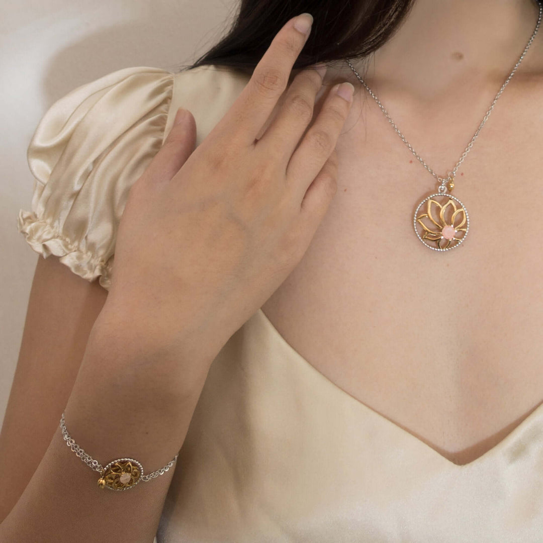 Lotus Satori Necklace with Rose Quartz - - RISIS
