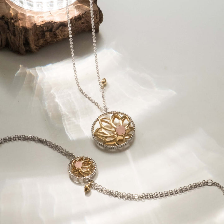 Lotus Satori Necklace with Rose Quartz - - RISIS