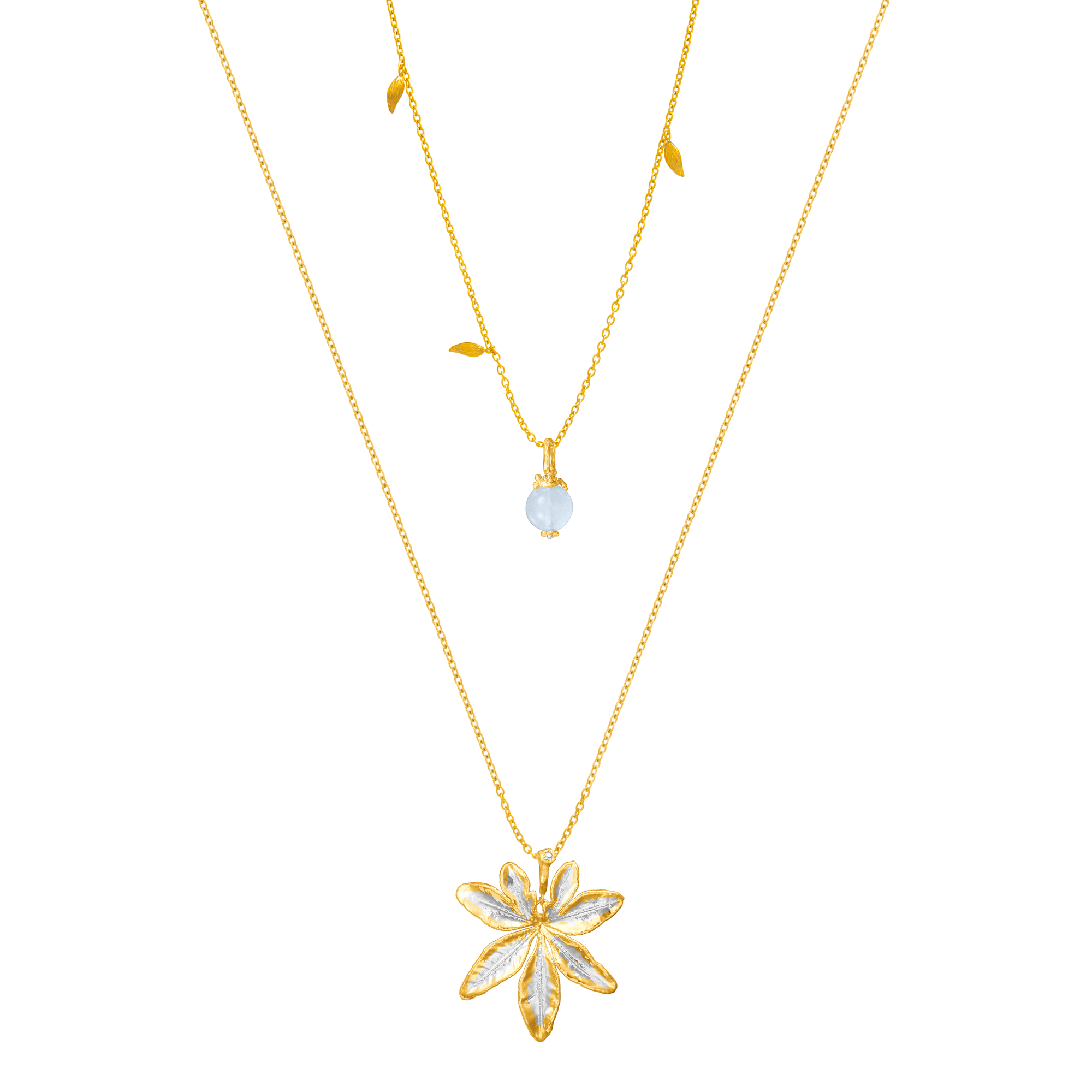 Morning Glory Leaf Necklace with Aquamarine and Topaz