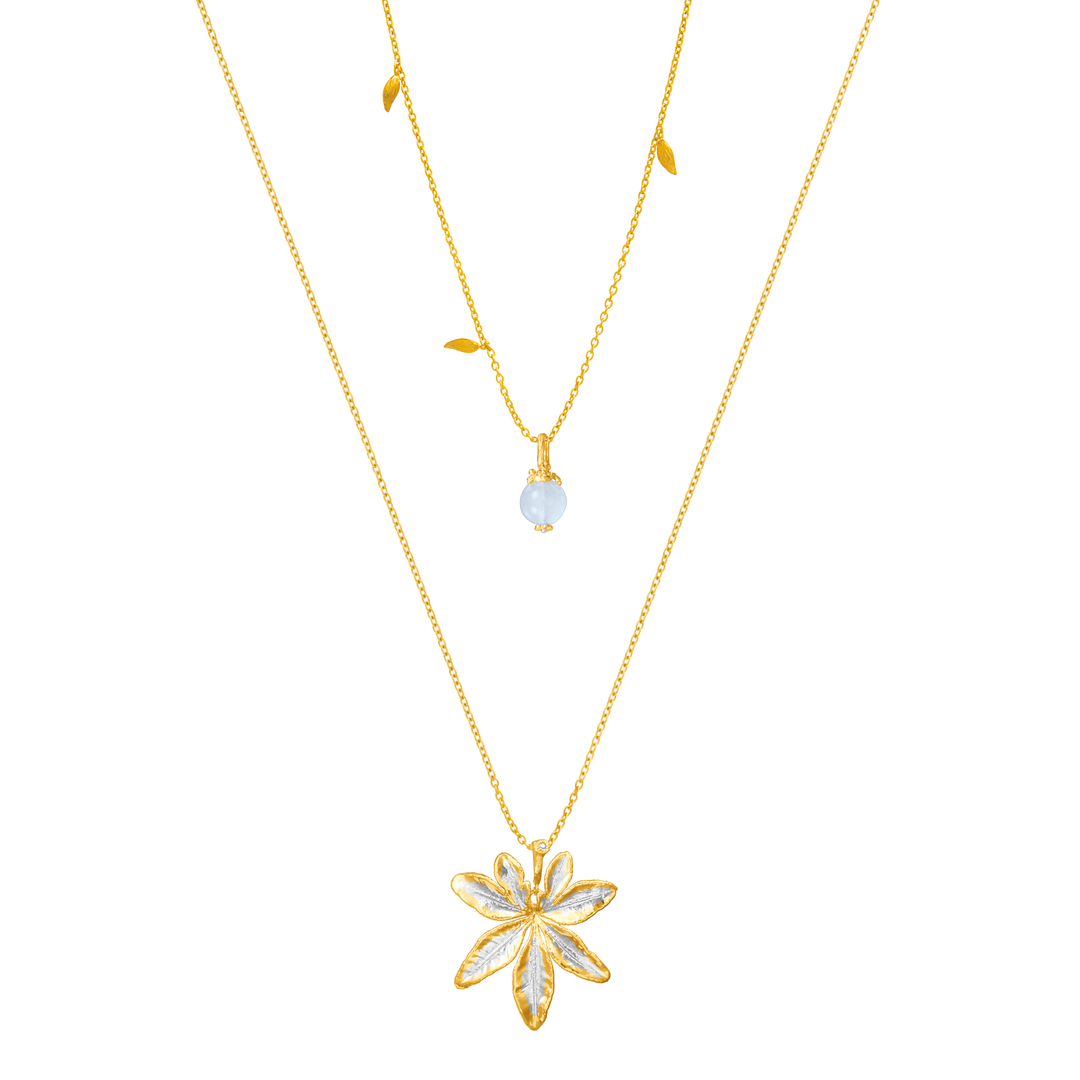 Morning Glory Leaf Necklace with Aquamarine and Topaz - - RISIS