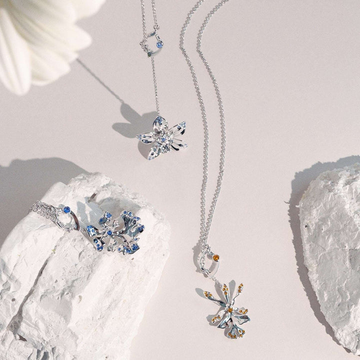 Dazzle With Orchids Necklace - Oncidium Inspired Orchid with Sapphire (Sept)