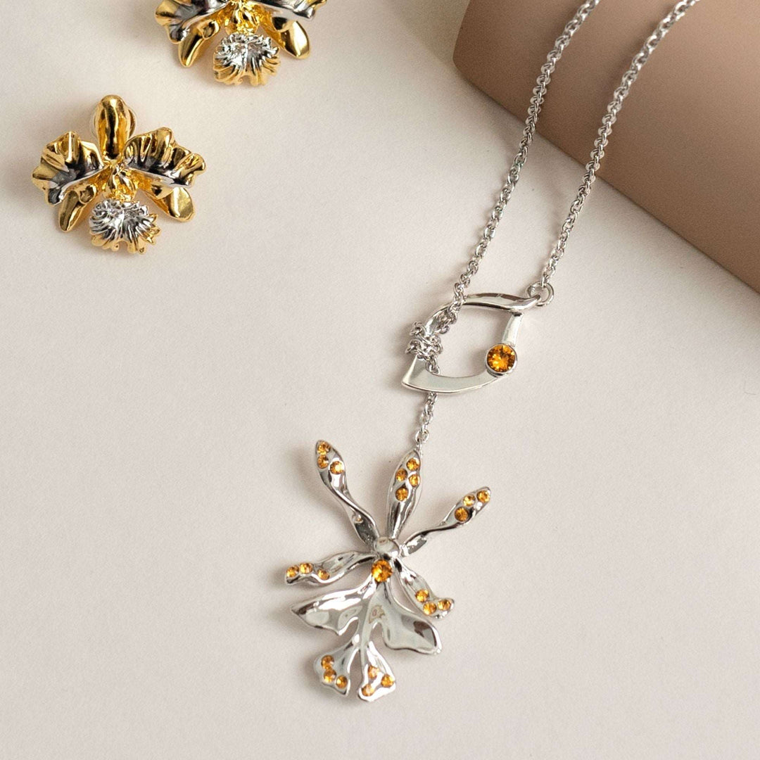 Dazzle With Orchids Necklace - Epidendrum Inspired Orchid with Topaz (Nov) - - RISIS