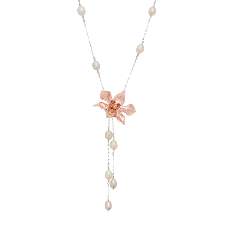 Dendrobium Little Atro Orchid Necklace with Freshwater Pearls - - RISIS
