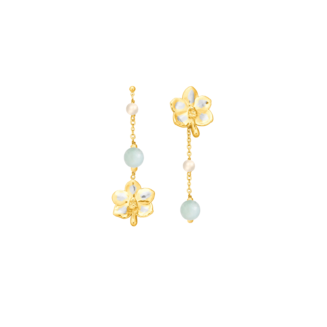 Orchid Meadows Earrings with Jade and Pearl - - RISIS