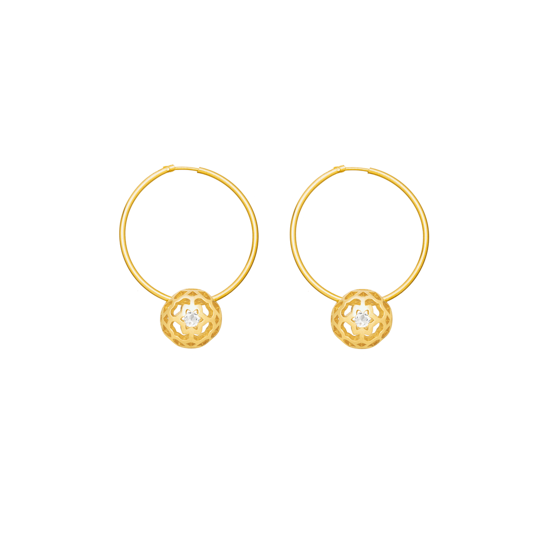 Peranakan Spheres Hoop Earrings with White Topaz (G) - - RISIS