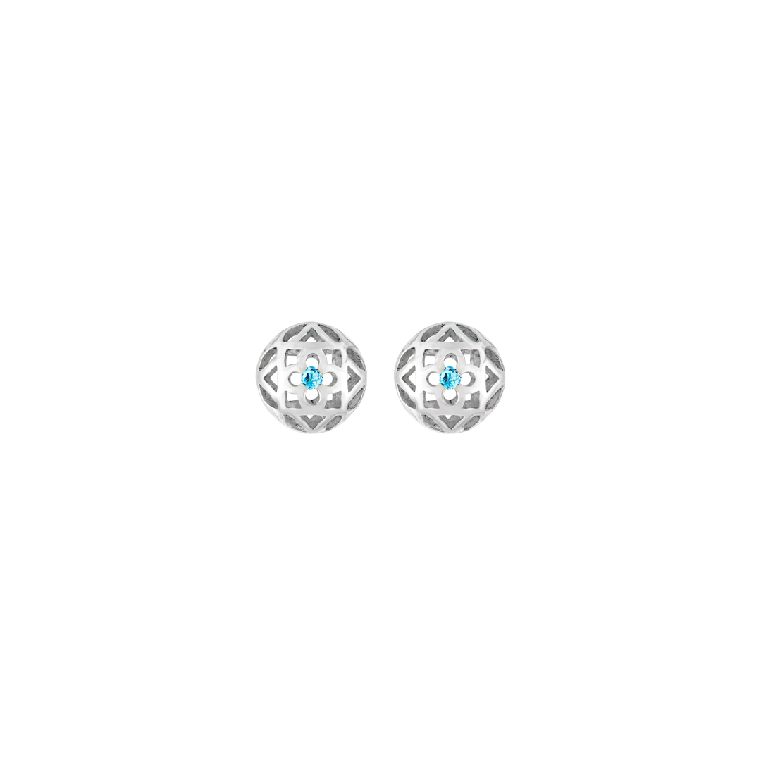 Peranakan Spheres Pierced Earrings with Blue Topaz (RH) - - RISIS