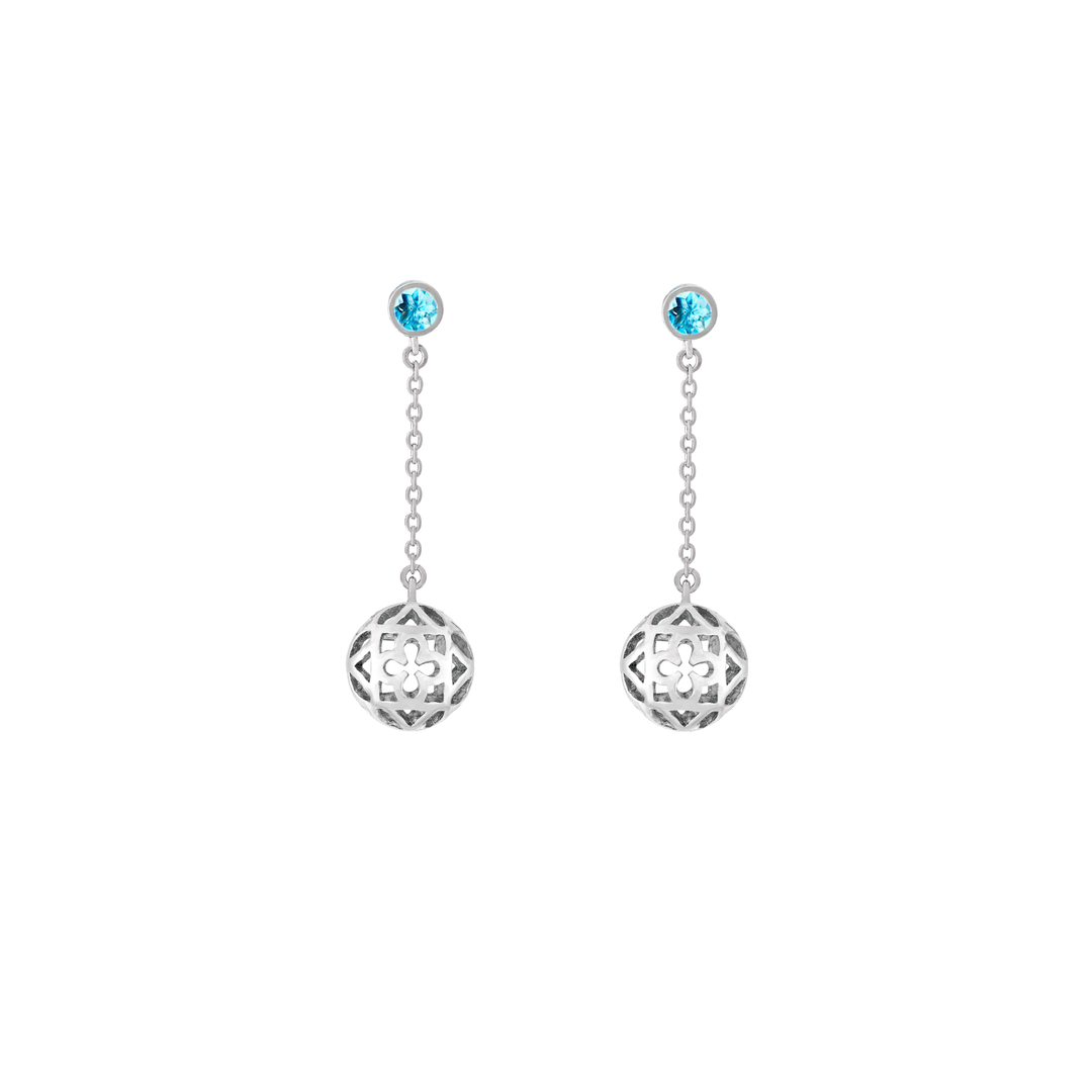 Peranakan Spheres Dangling Earrings with Blue Topaz (RH)