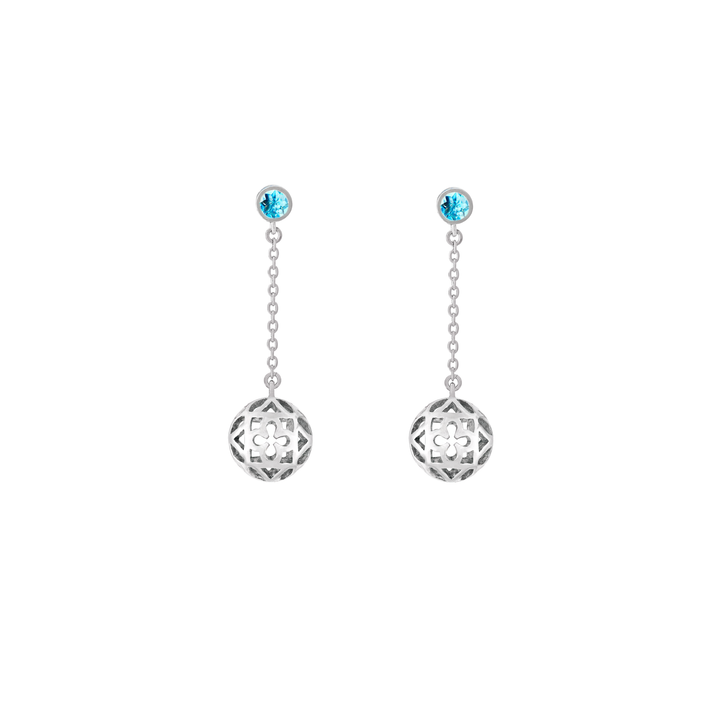 Peranakan Spheres Dangling Earrings with Blue Topaz (RH)