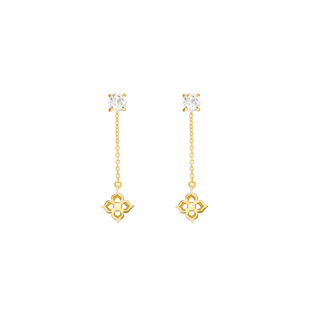Timeless Peranakan Dangling Earrings with White Topaz