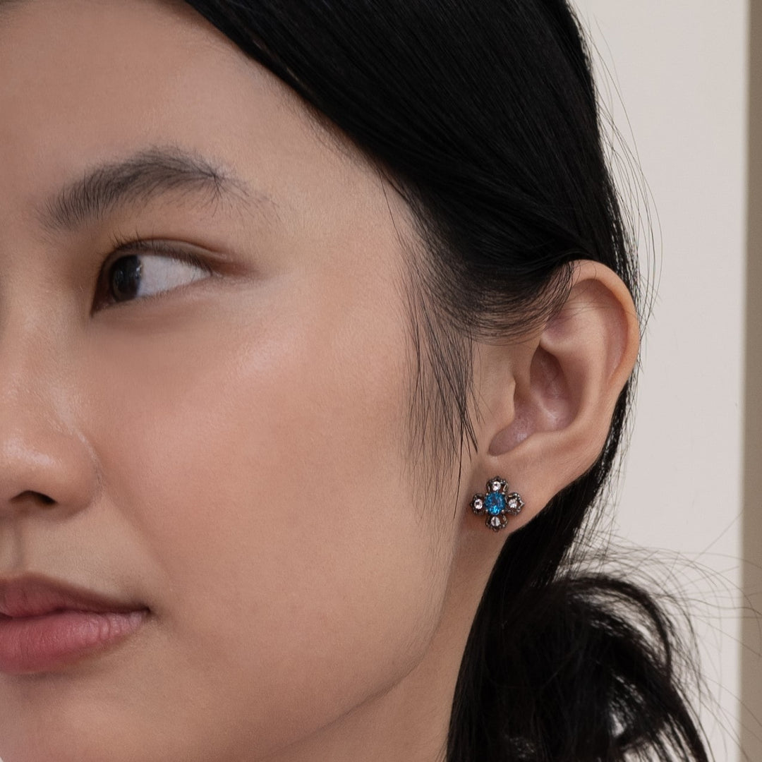 Peranakan Kebaya Earrings (BRH) with London Blue Topaz - - RISIS
