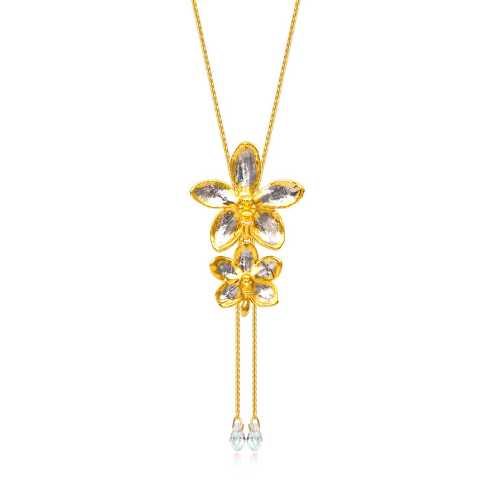 Ascocenda Sagarik & Aeridovanda Vieng Ping Orchid Slider Necklace with Crystal Tailends (PG) - - RISIS