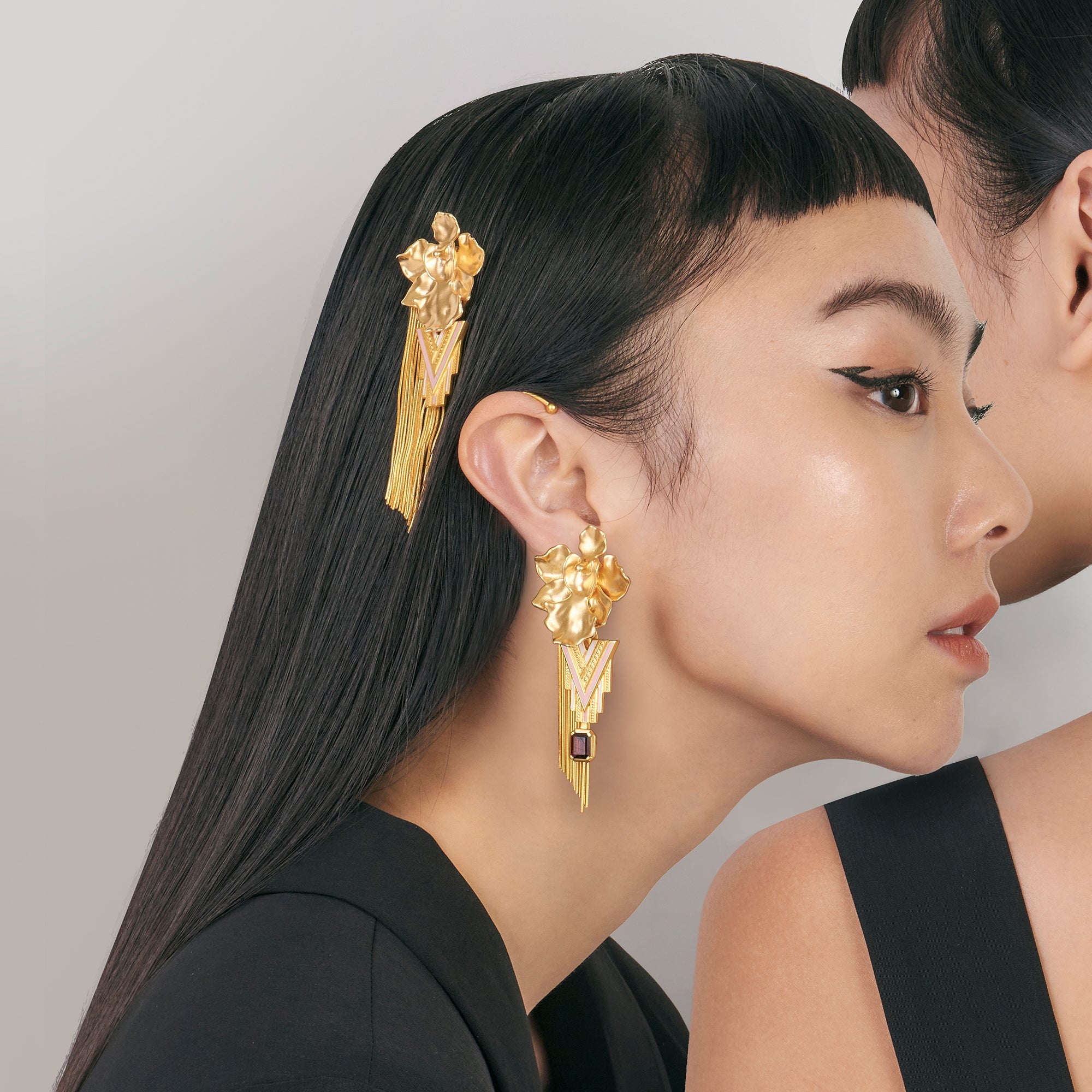 RISIS X STOLEN Iconic Vanda Miss Joaquim Orchid Ear Cuff Collection Close Up Shot on Model 
