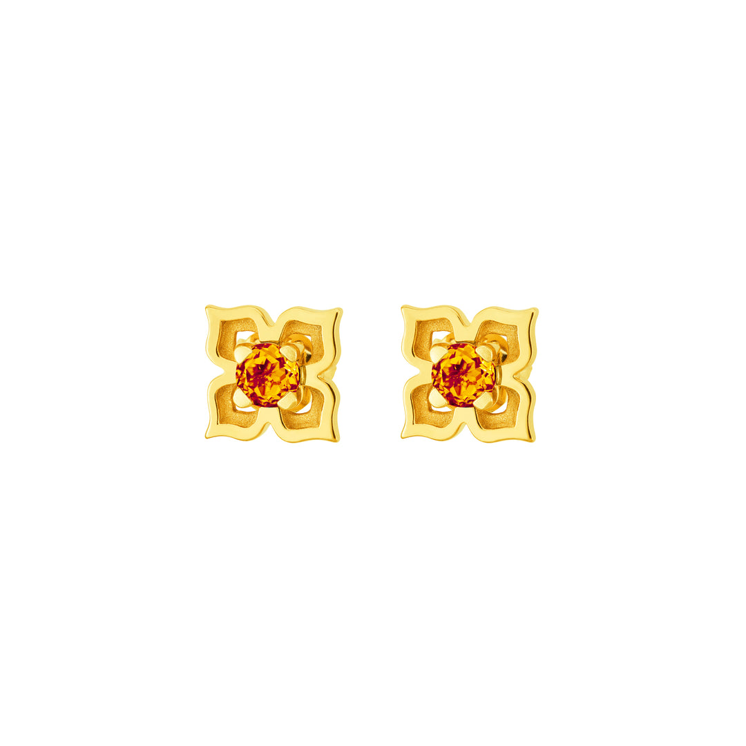 Timeless Peranakan II Earrings (G) with Hessonite Front View - Risis.com