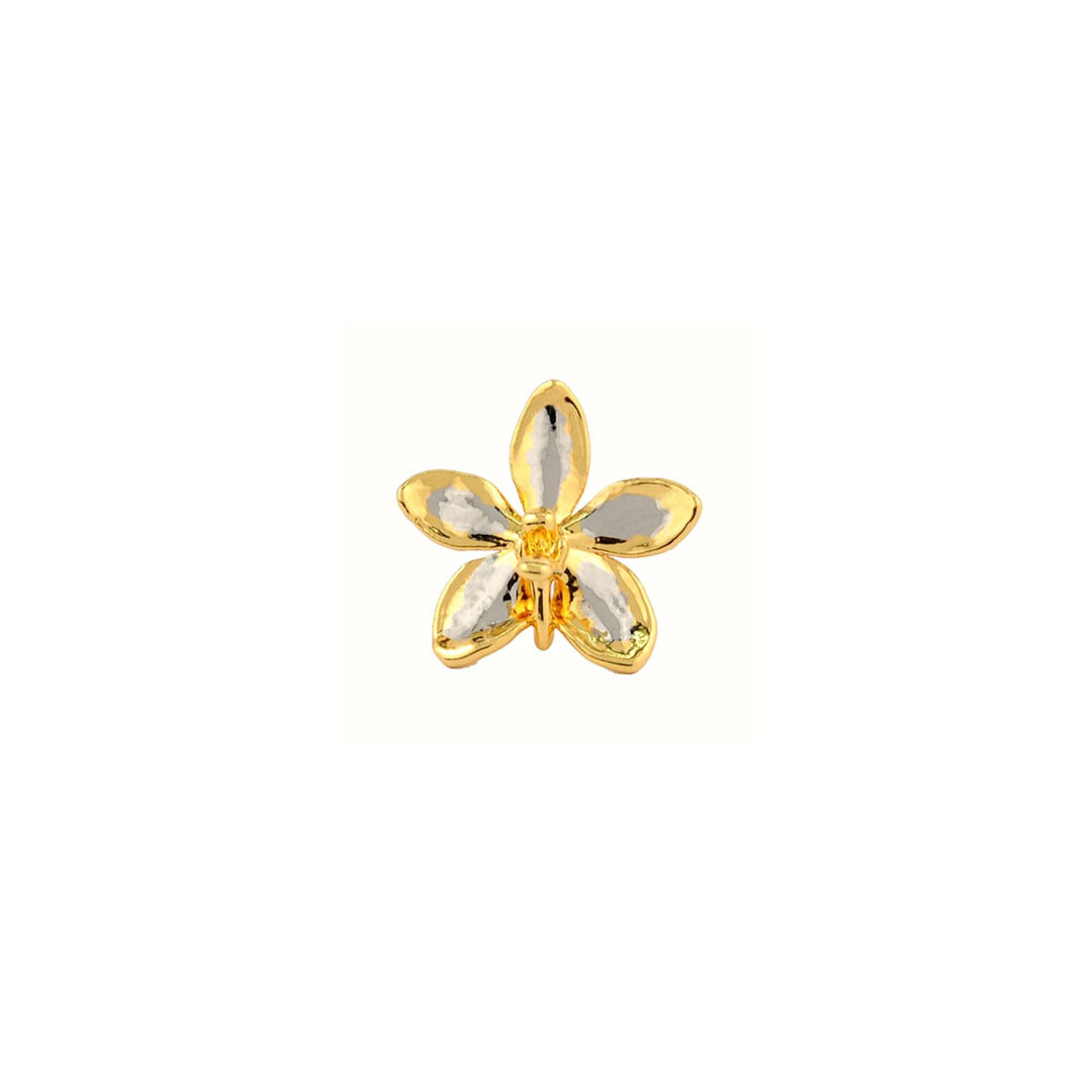 Risis Aeridovanda Vieng Ping Orchid Brooch/Pendant (PG) - A five-petaled flower-shaped charm with a glossy gold trim and translucent, faceted petals that shimmer with an inner play of light.