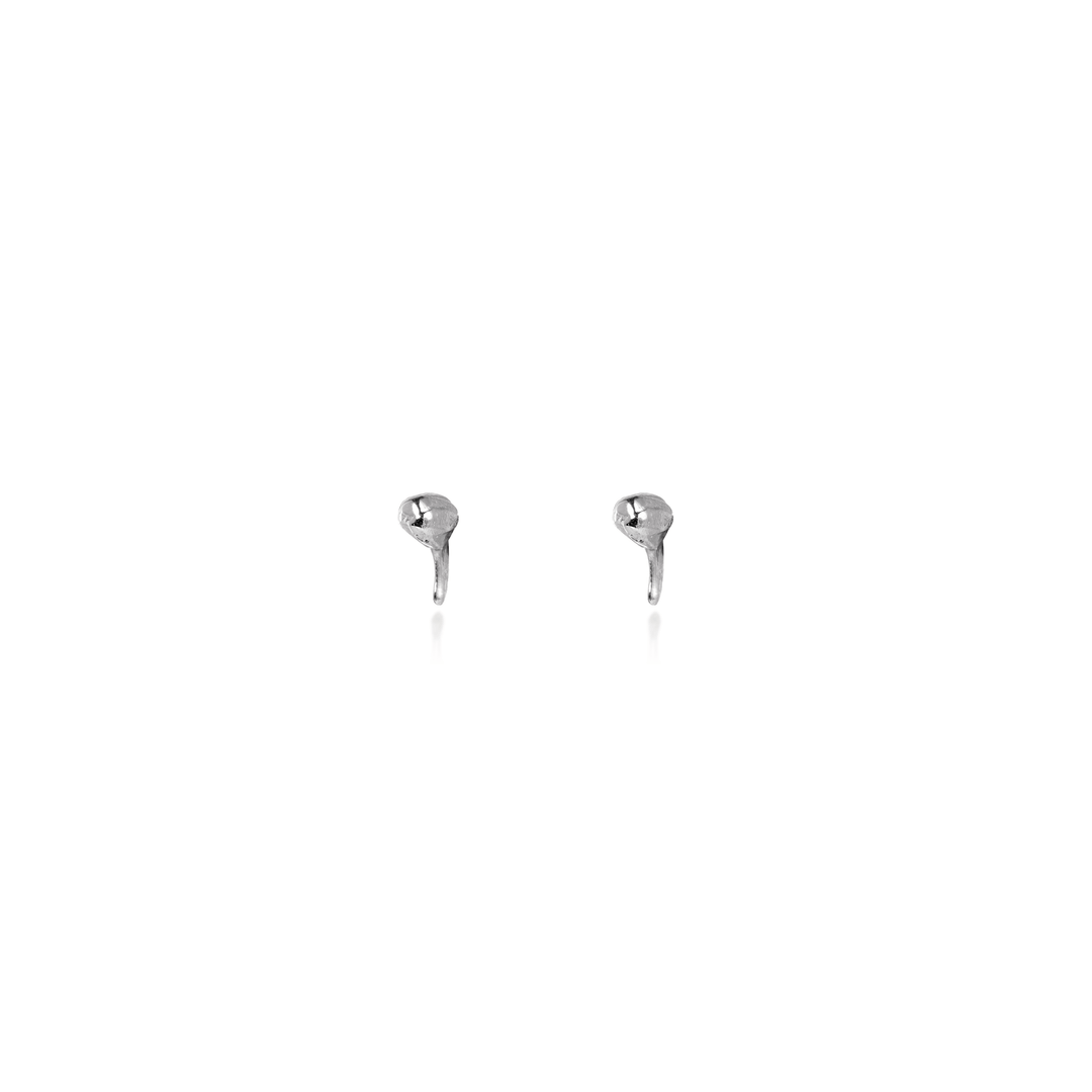 Risis Joyous Spring Earrings - A pair of small, shiny, silver-colored stud earrings with a simplistic, round design.