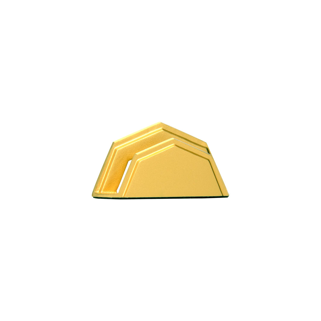 Risis Merlion Scale Name Card Holder - A shiny golden ingot with a pentagonal shape, featuring reflective surfaces and distinct edges.