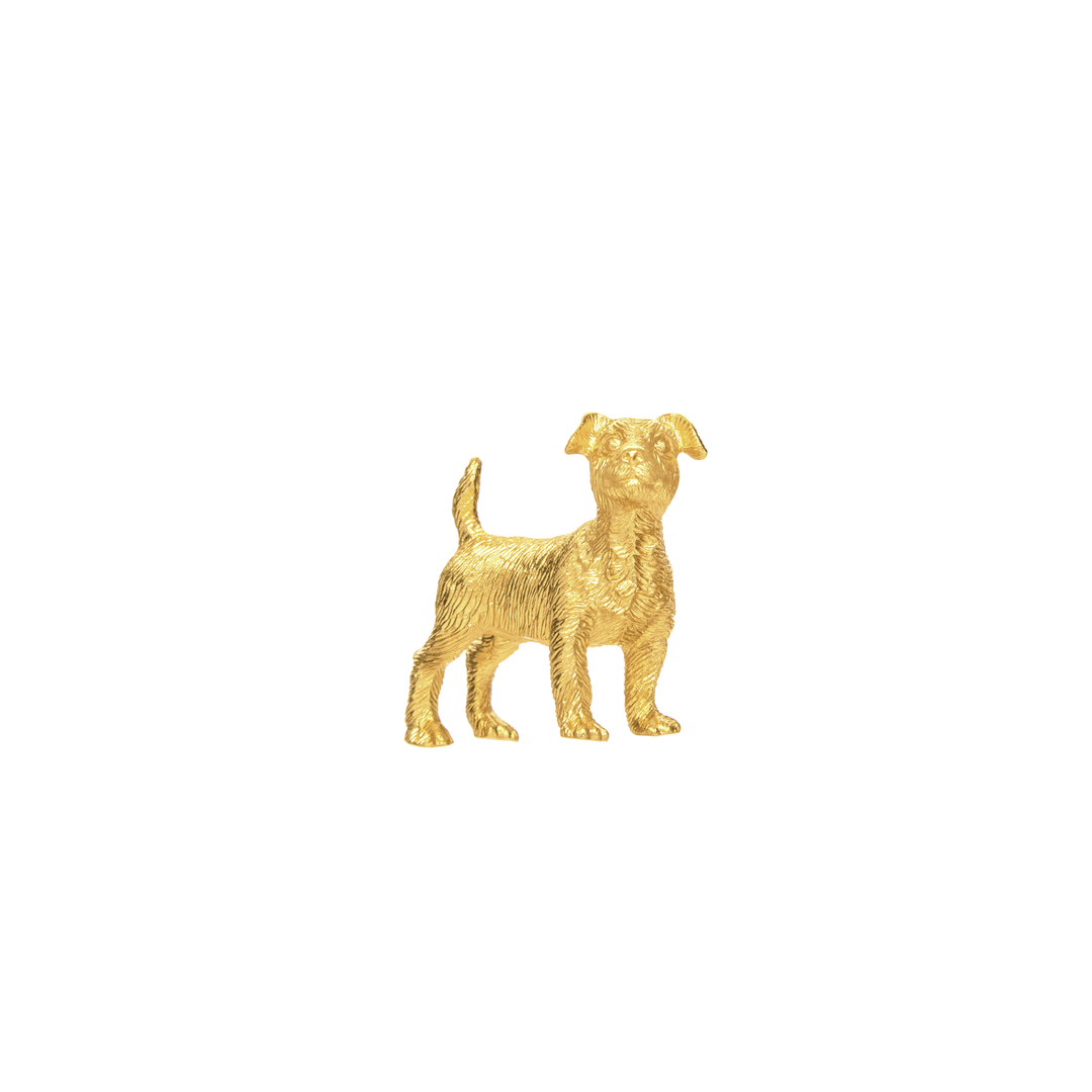 Risis Mini Orientals - Dog - A golden figurine of a dog, standing attentively with detailed textures resembling fur, giving it a lifelike yet ornamental appearance.