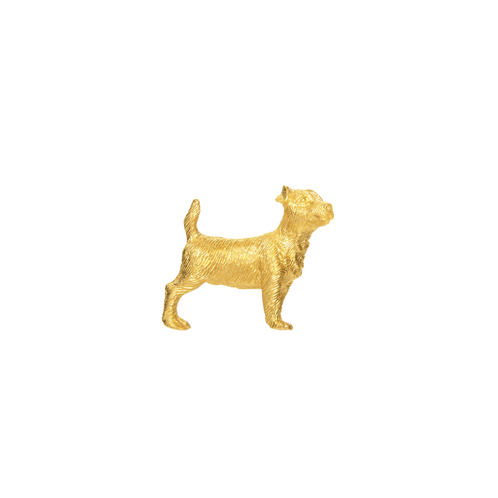 Risis Mini Orientals - Dog - A golden figurine of a dog stands alert, its textured surface shimmering with a metallic sheen, capturing the essence of the animal in a small, ornate form.