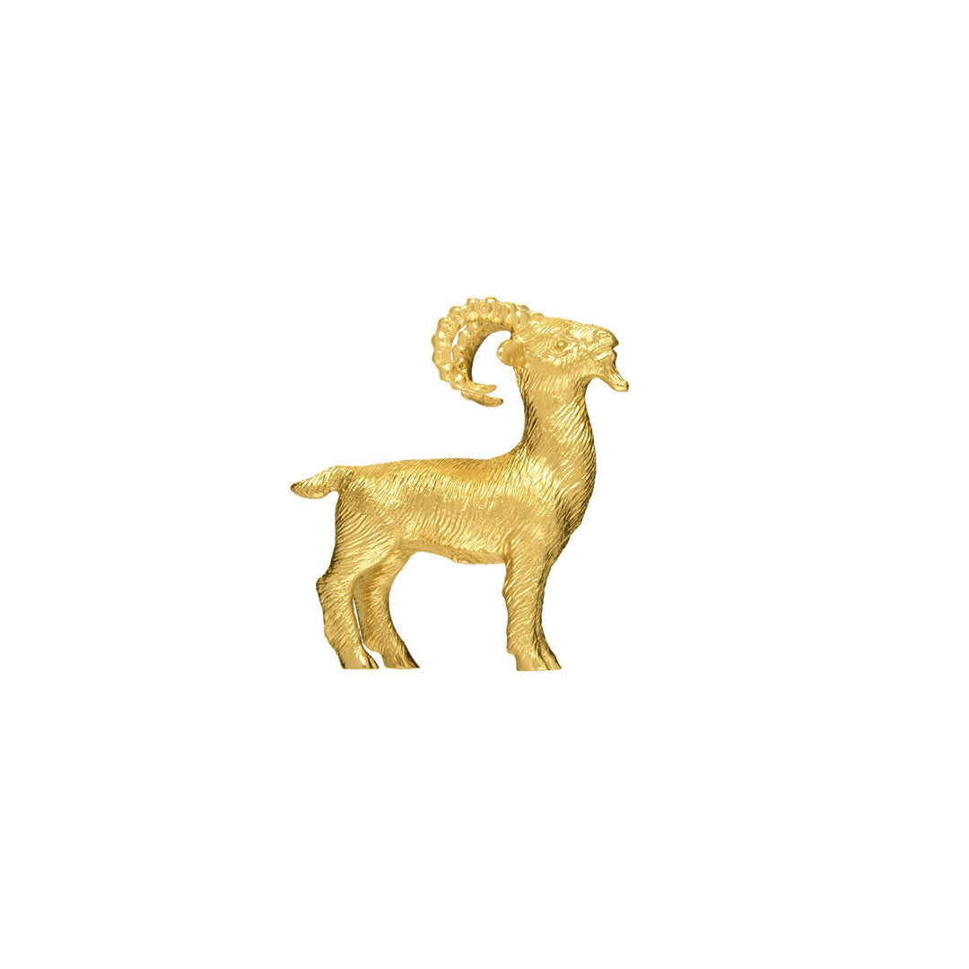 Risis Mini Orientals - Goat - A golden sculpture of a standing ram with detailed, textured wool and a pronounced, curled horn.