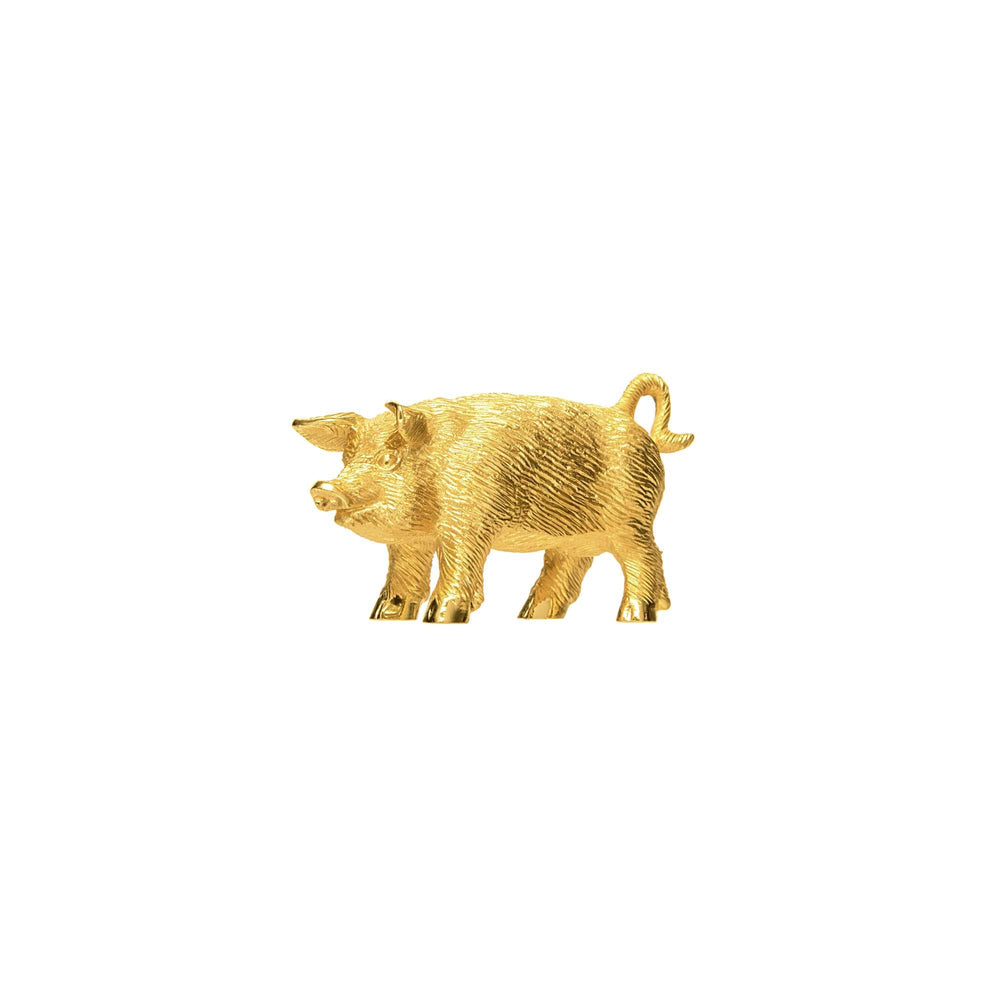 Risis Mini Orientals - Pig - A golden pig figurine with textured detailing stands poised, capturing the essence of the animal in a lustrous, ornamental form.