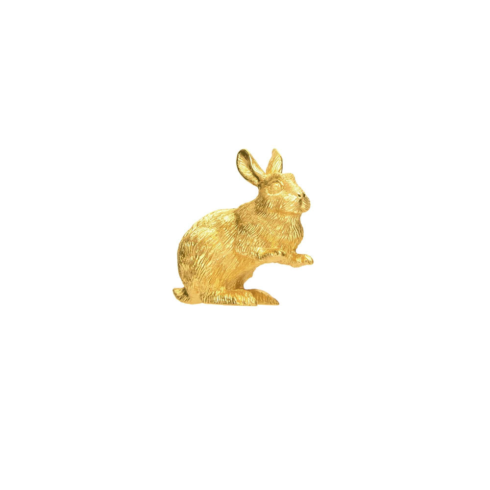 Risis Mini Orientals - Rabbit - A golden rabbit sculpture with textured fur, upright ears, and a sitting posture. Bright, shining gold dominates its coloration.