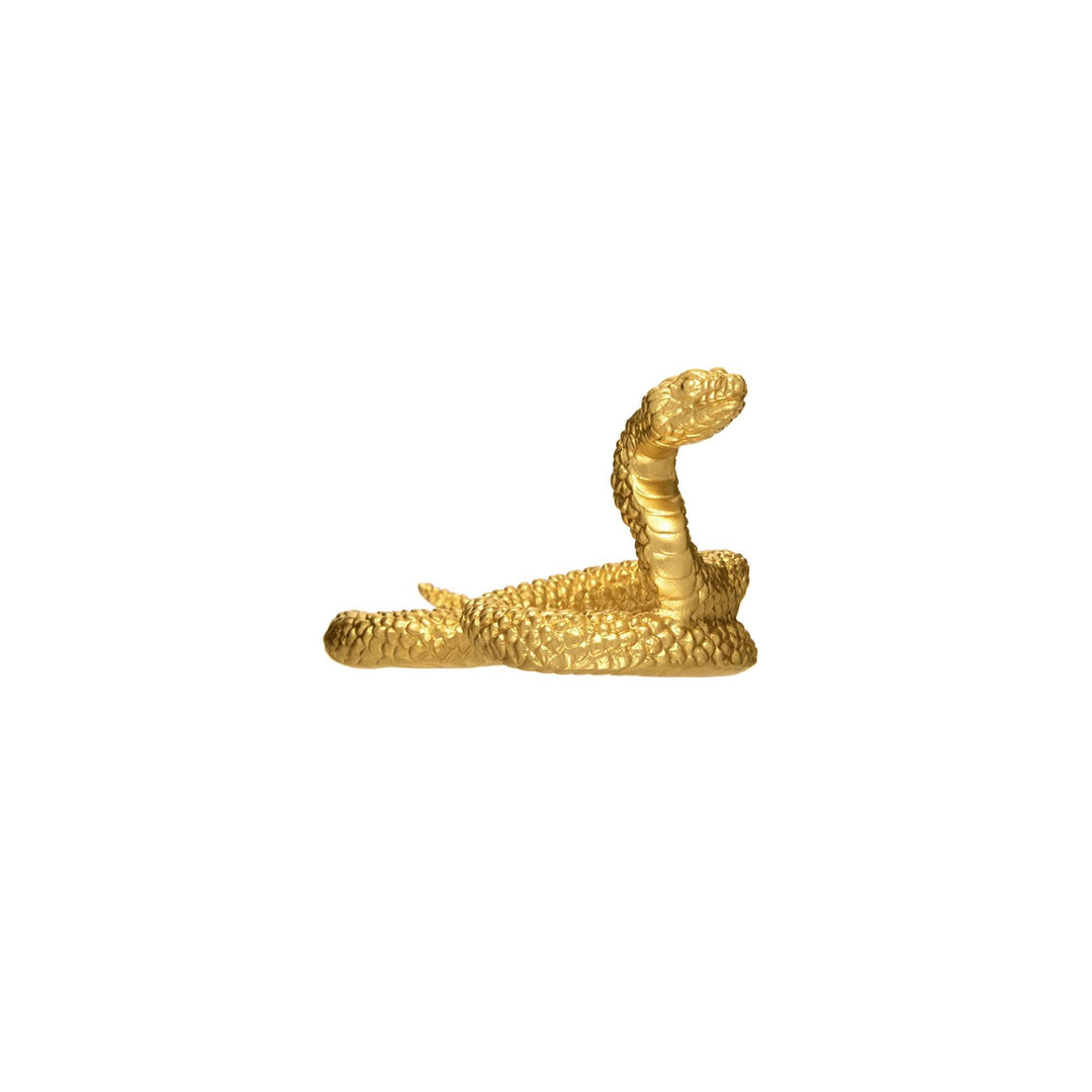 Risis Mini Orientals - Snake - A golden snake sculpture with intricate scales, coiled and raised in alertness, is depicted in a lifelike pose.