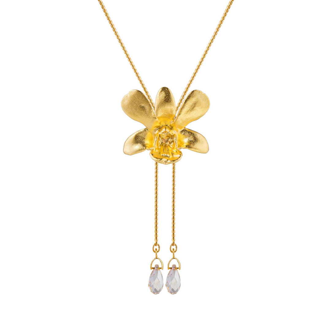 Dendrobium Thong Chai Orchid Slider Necklace with Crystal Tailends (G ...