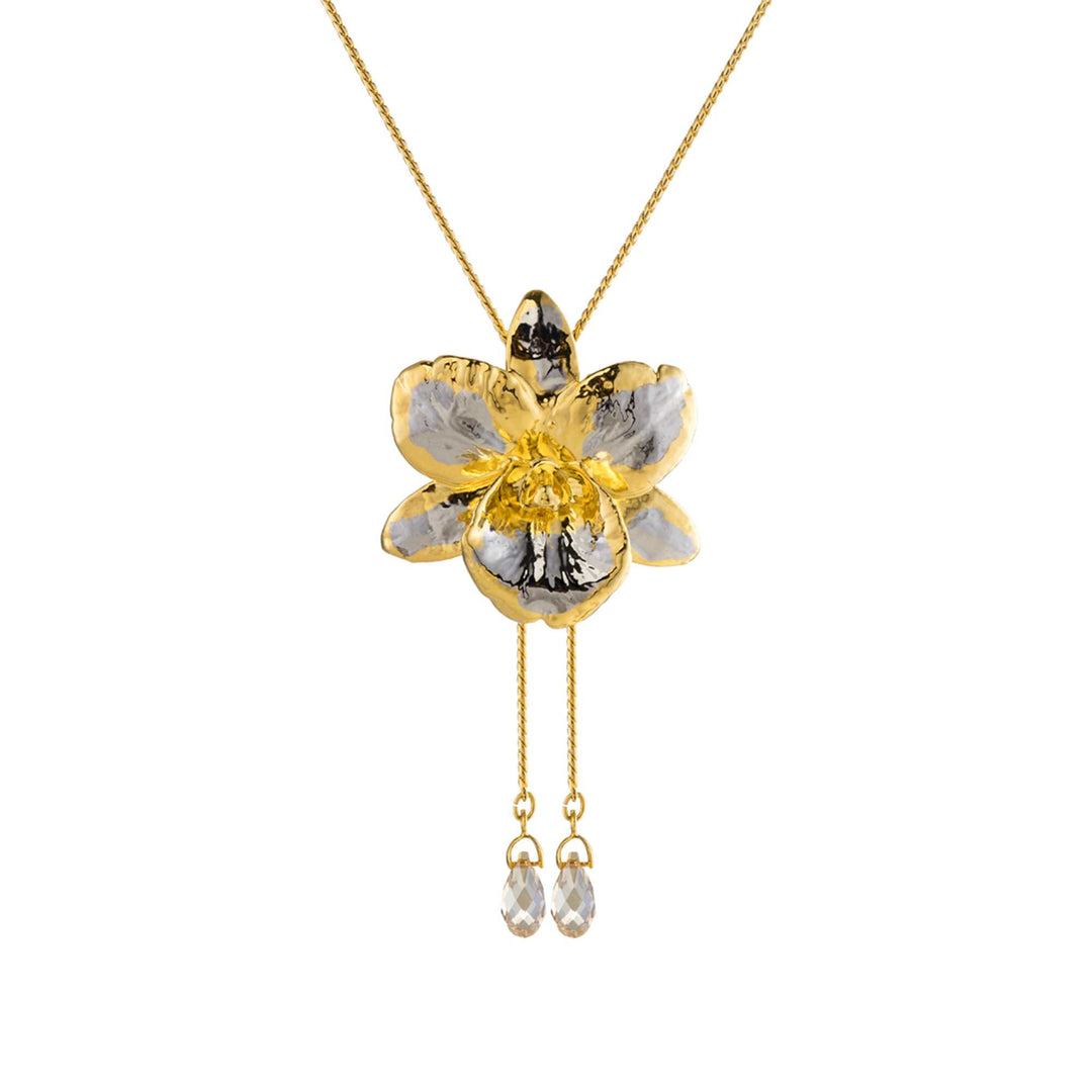 Cattleya Orchid Slider Necklace with Crystal Tailend (PG) - - RISIS