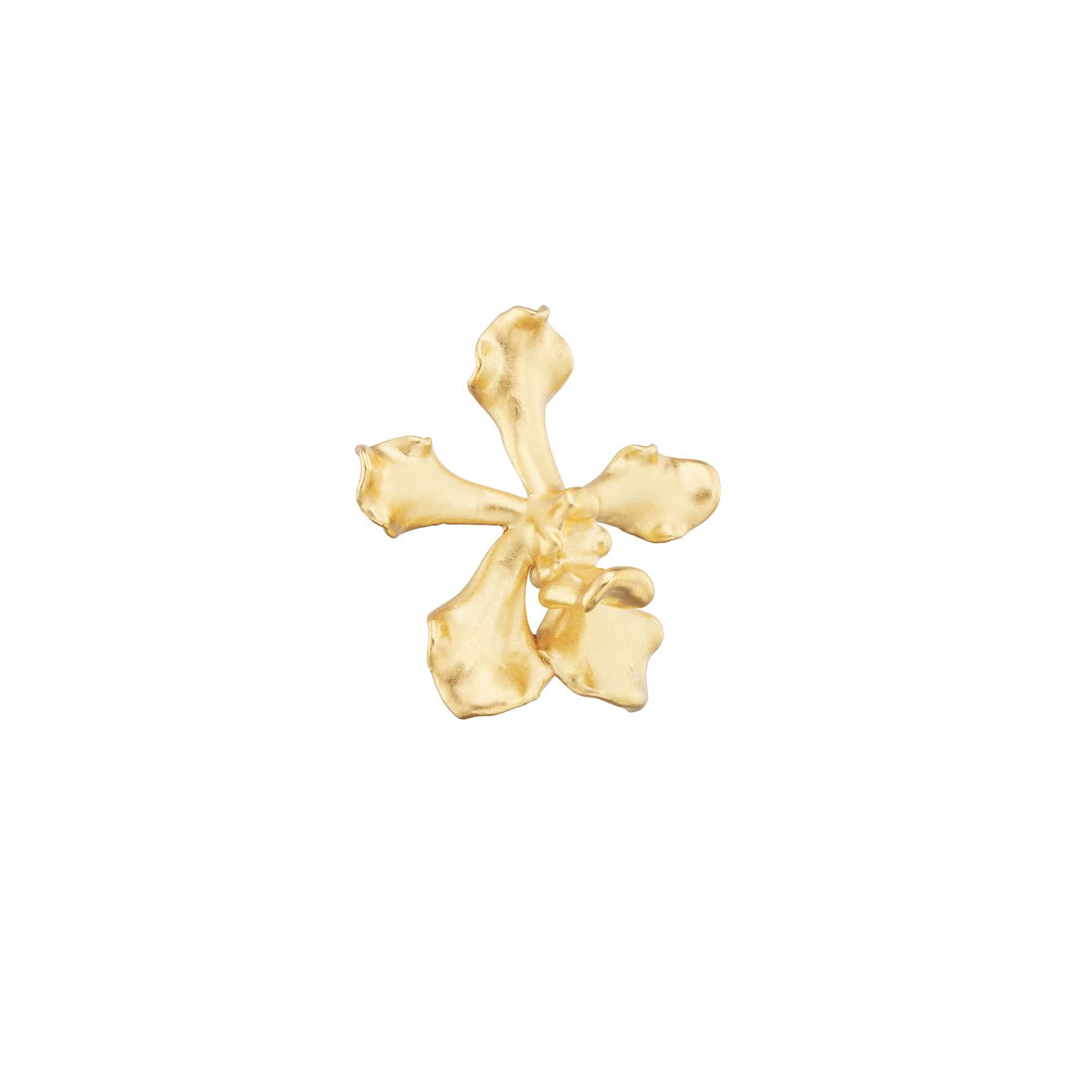 Risis Vanda Wee Kim Lian Orchid Brooch/Pendant (G) - A glossy gold-tone flower-shaped brooch with uneven, organic petal shapes, creating a naturalistic and elegant appearance.