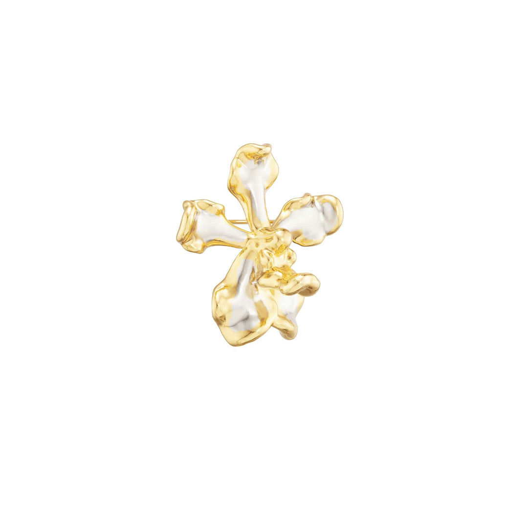 Risis Vanda Wee Kim Lian Orchid Brooch/Pendant (PG) - A golden five-petal flower charm with a glossy finish and irregular, wavy petal contours that give a sense of organic movement.