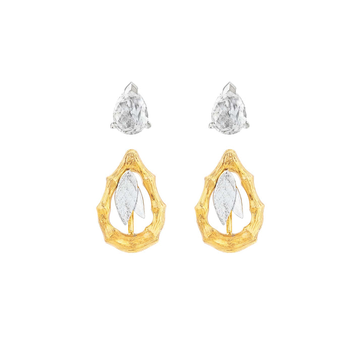 Vintage Bamboo Earrings with White Topaz - - RISIS