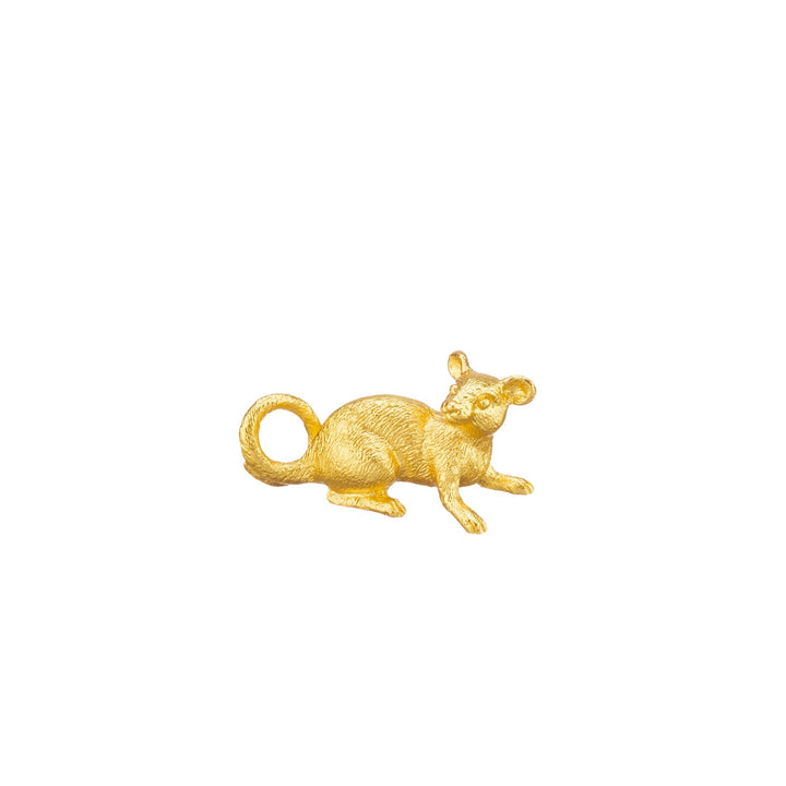 Risis Zodiac Rat Figurine - A golden-colored mouse-shaped decorative object with detailed textures, in a dynamic running pose, isolated against a plain background.
